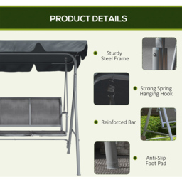 Outsunny 3 Seater Dark Grey Metal Garden Swing with Canopy - Wilko - thumbnail 7