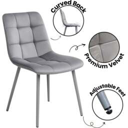 Portland Kosy Koala 6 Seater Modern Velvet Glass Dining Set Grey - Wilko - thumbnail 4