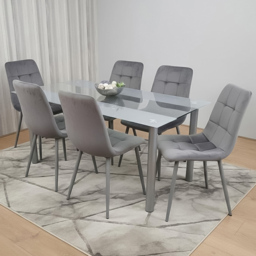 Portland Kosy Koala 6 Seater Modern Velvet Glass Dining Set Grey - Wilko