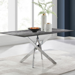 Furniturebox Tavalo 6 Seater Glass Dining Table Marble Effect and Silver - Grey - Wilko - thumbnail 1