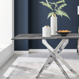 Furniturebox Tavalo 6 Seater Glass Dining Table Marble Effect and Silver - Grey - Wilko - thumbnail 6