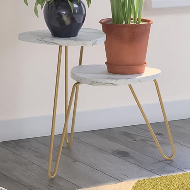 Novogratz Athena 3-Tier White Marble Effect Plant Stand - Size: 63 x 55 x 52cm - Wilko - image 1