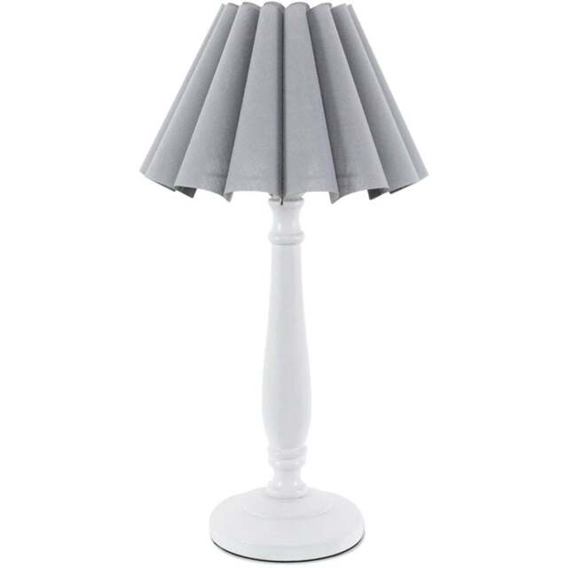ValueLights Victoria Grey Scallop Shade White Wood Candlestick Stem LED Table Lamp - Wilko - image 1