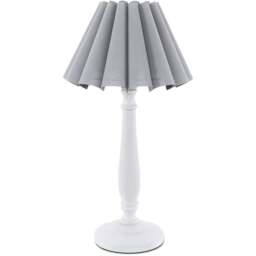 ValueLights Victoria Grey Scallop Shade White Wood Candlestick Stem LED Table Lamp - Wilko