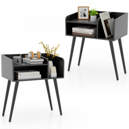 Costway Mid Century Black 2 Tier Nightstand Set of 2 - Size: 2 Shelf - Wilko - thumbnail 3