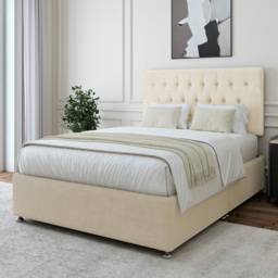 Bedmaster Super King Cream Naples Linen Divan Base with Lona Headboard - Wilko