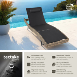 tectake Moana Natural 6 Level Sun Lounger with Removable Pillow - Size: 94 x 69 x 211cm - Brown - Wilko - thumbnail 7