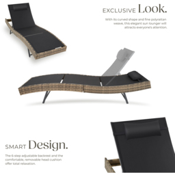tectake Moana Natural 6 Level Sun Lounger with Removable Pillow - Size: 94 x 69 x 211cm - Brown - Wilko - thumbnail 4