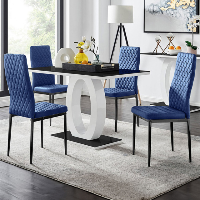 Furniturebox Lucia Valera 4 Seater Dining Set Black Gloss and Navy - Blue - Wilko - image 1