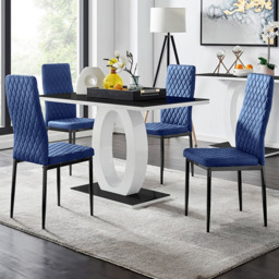 Furniturebox Lucia Valera 4 Seater Dining Set Black Gloss and Navy - Blue - Wilko - thumbnail 1
