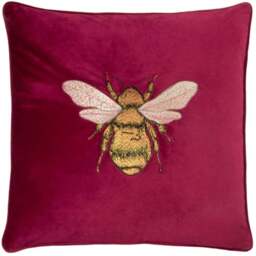 Paoletti Hortus Fuchsia Bee Embroidered Cushion - Size: 50 x 50 cm - Pink - Wilko