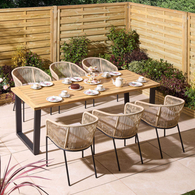 Rowlinson Oslo 6 Seater Natural Dining Table Set 210cm - Brown - Wilko - image 1