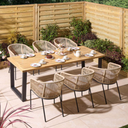Rowlinson Oslo 6 Seater Natural Dining Table Set 210cm - Brown - Wilko - thumbnail 1