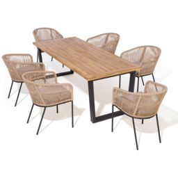 Rowlinson Oslo 6 Seater Natural Dining Table Set 210cm - Brown - Wilko - thumbnail 3
