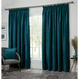 Divante Chenille Taped Curtains - Teal/168cm/229cm - Size: W 168 x D 229cm - Wilko - thumbnail 3