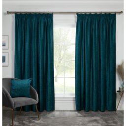 Divante Chenille Taped Curtains - Teal/168cm/229cm - Size: W 168 x D 229cm - Wilko