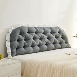 Living and Home Dark Grey Upholstered Ruffle Soft Headboard Pillow 75 x 180cm - Size: 50 x 180 x 10cm - Wilko - thumbnail 3