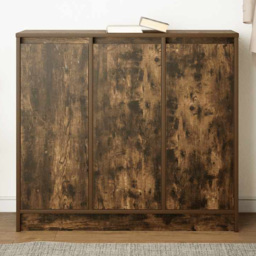 vidaXL 3 Door Smoked Oak Sideboard - Size: 76 x 85 x 34cm - Brown - Wilko