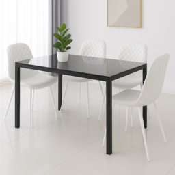 Kosy Koala 4 Seater Faux Leather Black Glass Dining Table Set White - Wilko - thumbnail 5