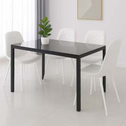 Kosy Koala 4 Seater Faux Leather Black Glass Dining Table Set White - Wilko
