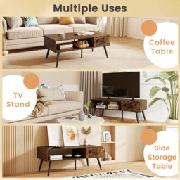 Costway Single Drawer Single Shelf Rustic Brown Rectangular Coffee Table - Size: 109 x 55 x 42cm - Wilko - thumbnail 6