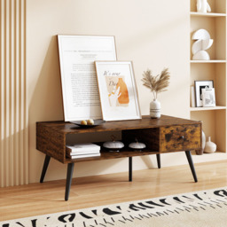 Costway Single Drawer Single Shelf Rustic Brown Rectangular Coffee Table - Size: 109 x 55 x 42cm - Wilko - thumbnail 5