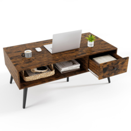 Costway Single Drawer Single Shelf Rustic Brown Rectangular Coffee Table - Size: 109 x 55 x 42cm - Wilko - thumbnail 4