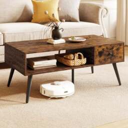 Costway Single Drawer Single Shelf Rustic Brown Rectangular Coffee Table - Size: 109 x 55 x 42cm - Wilko