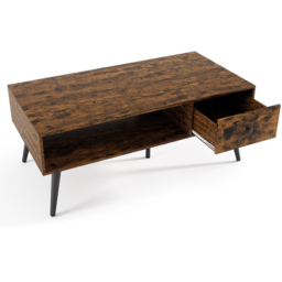 Costway Single Drawer Single Shelf Rustic Brown Rectangular Coffee Table - Size: 109 x 55 x 42cm - Wilko - thumbnail 3