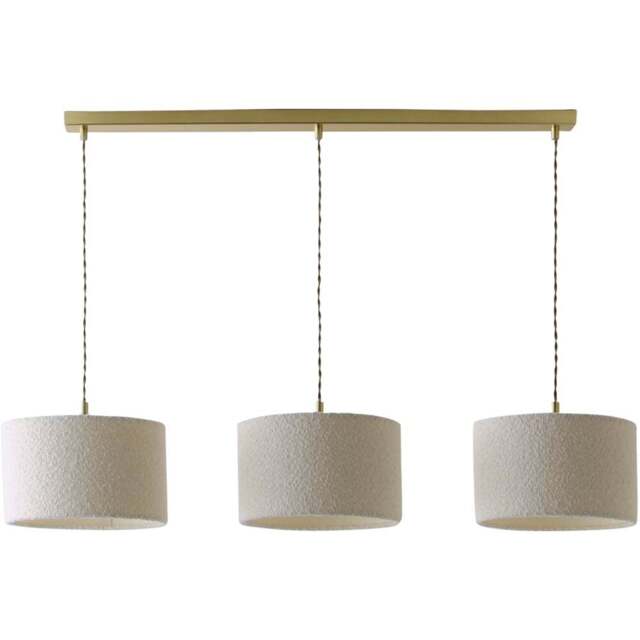 ValueLights Reni Cream Boucle Drum Shade 3 Drop Bar Gold Diner LED Ceiling Light - Size: 123.5 x 98 x 25cm - Black - Wilko - image 1