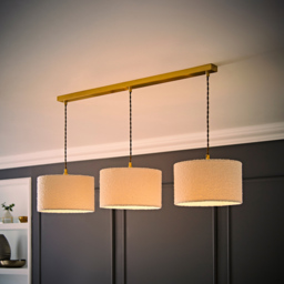 ValueLights Reni Cream Boucle Drum Shade 3 Drop Bar Gold Diner LED Ceiling Light - Size: 123.5 x 98 x 25cm - Black - Wilko - thumbnail 7