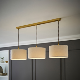 ValueLights Reni Cream Boucle Drum Shade 3 Drop Bar Gold Diner LED Ceiling Light - Size: 123.5 x 98 x 25cm - Black - Wilko - thumbnail 3