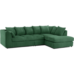 Luxor 4 Seater Green Jumbo Cord Right Hand Facing Scatter Back L Shaped Corner Sofa Set - Wilko - thumbnail 3