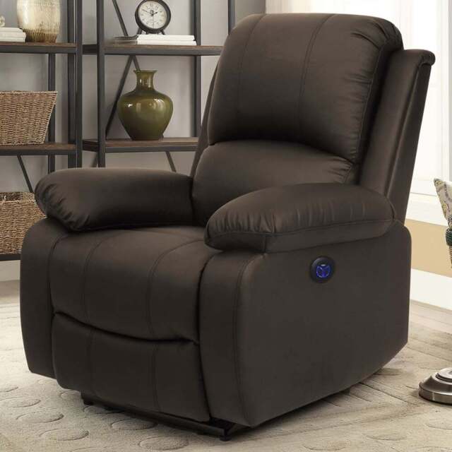 Comfy Living Brown PU Leather Electric Recliner Chair - Size: Single - Wilko - image 1