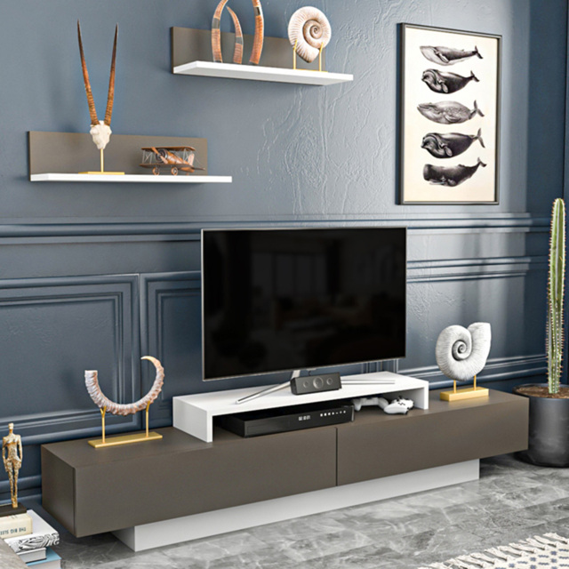 Decorotika Lusi 2 Door Single Shelf White and Coffee Galaxy TV Unit with 2 Wall Shelf - Size: 40 x 180 x 32cm - Multi - Wilko - image 1