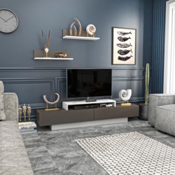 Decorotika Lusi 2 Door Single Shelf White and Coffee Galaxy TV Unit with 2 Wall Shelf - Size: 40 x 180 x 32cm - Multi - Wilko - thumbnail 4