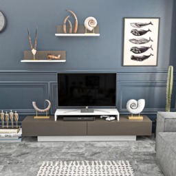 Decorotika Lusi 2 Door Single Shelf White and Coffee Galaxy TV Unit with 2 Wall Shelf - Size: 40 x 180 x 32cm - Multi - Wilko - thumbnail 6