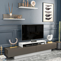 Decorotika Lusi 2 Door Single Shelf White and Coffee Galaxy TV Unit with 2 Wall Shelf - Size: 40 x 180 x 32cm - Multi - Wilko - thumbnail 1