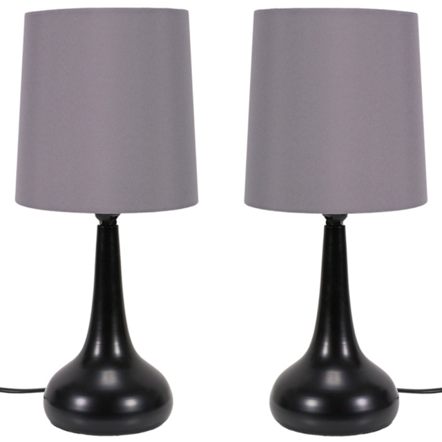 ValueLights Teardrop Gey Shade Black Touch Table Lamp with Bulb 2 Pack - Size: 33.5 x 16 x 16cm - Grey - Wilko - image 1