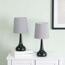 ValueLights Teardrop Gey Shade Black Touch Table Lamp with Bulb 2 Pack - Size: 33.5 x 16 x 16cm - Grey - Wilko - thumbnail 4