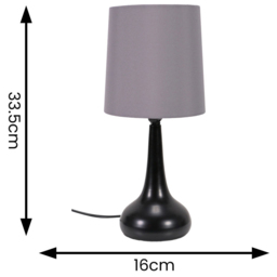 ValueLights Teardrop Gey Shade Black Touch Table Lamp with Bulb 2 Pack - Size: 33.5 x 16 x 16cm - Grey - Wilko - thumbnail 6