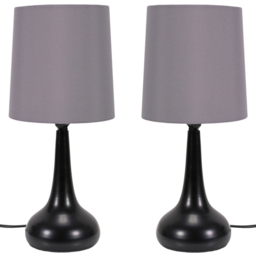 ValueLights Teardrop Gey Shade Black Touch Table Lamp with Bulb 2 Pack - Size: 33.5 x 16 x 16cm - Grey - Wilko