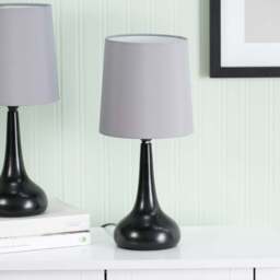 ValueLights Teardrop Gey Shade Black Touch Table Lamp with Bulb 2 Pack - Size: 33.5 x 16 x 16cm - Grey - Wilko - thumbnail 5