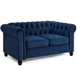 Home Detail Chesterfield 2 Seater Studded Blue Velvet Sofa - Wilko - thumbnail 3