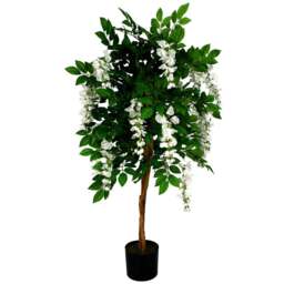 Leaf White Flowers Wisteria Artificial Tree in Pot 130cm - Size: 130 x 70 x 70cm - Green - Wilko