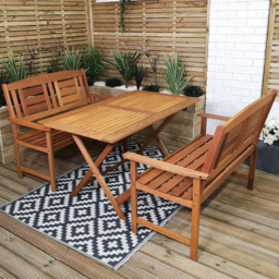 Samuel Alexander Wooden 4 Seater Folding Rectangular Garden Dining Bench Set - Brown - Wilko