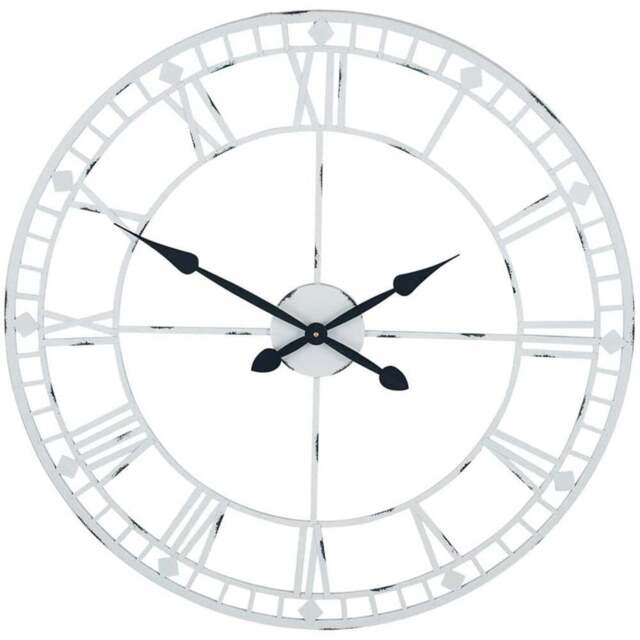 Pacific Lifestyle Antique Grey Metal Round Workframe Wall Clock with Roman Numerals 80cm - Size: 80 x 80 x 5cm - Wilko - image 1