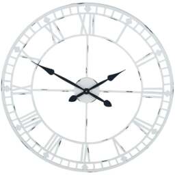 Pacific Lifestyle Antique Grey Metal Round Workframe Wall Clock with Roman Numerals 80cm - Size: 80 x 80 x 5cm - Wilko