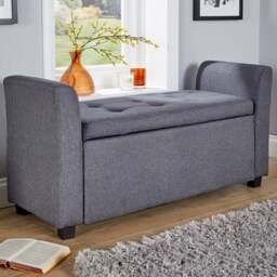 Home Source Verona Charcoal Grey Sleigh Style Window Seat with Storage - Size: 55 x 114 x 41.5cm - Wilko
