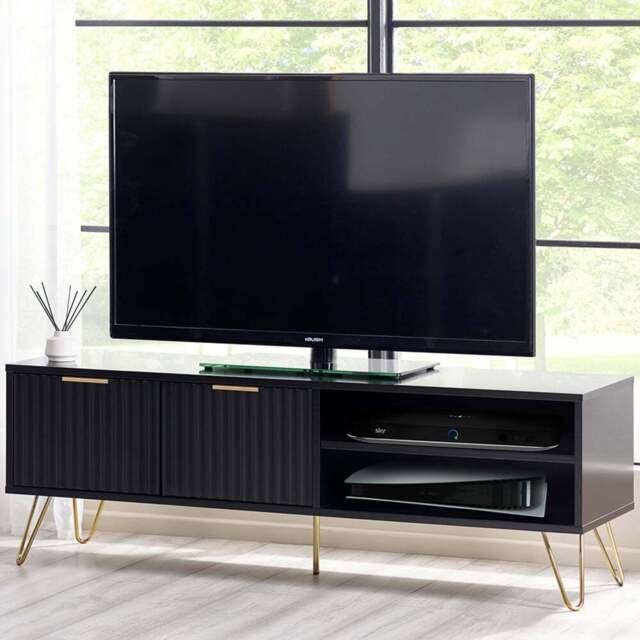 Julian Bowen Murano 2 Door 2 Shelf Matt Black TV Unit - Size: 40 x 150 x 50cm - Wilko - image 1